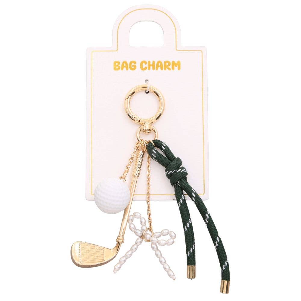 GOLF PEARL BEADED BAG CHARM KEYCHAIN