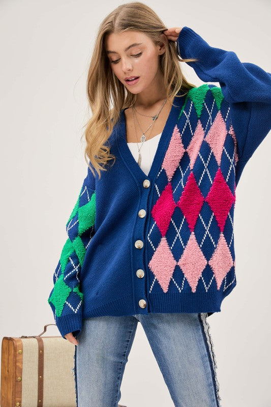 Plush Argyle Knit Cardigan (COLOR OPTIONS)