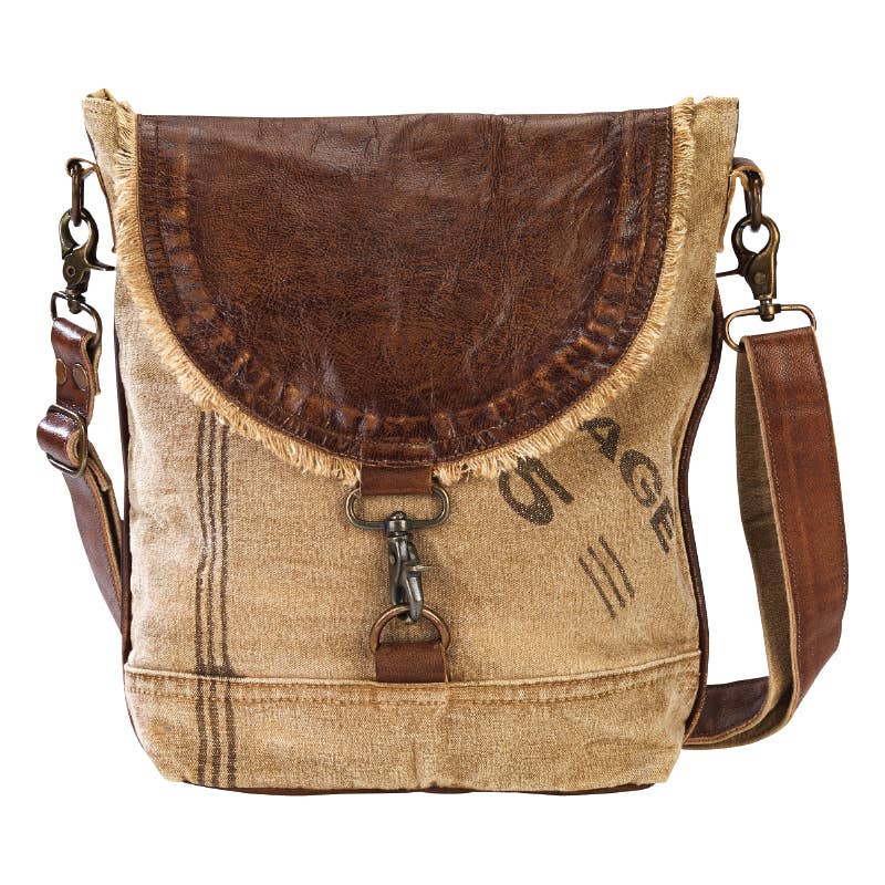 Clea Ray Canvas Leather Flap Shoulder Bag