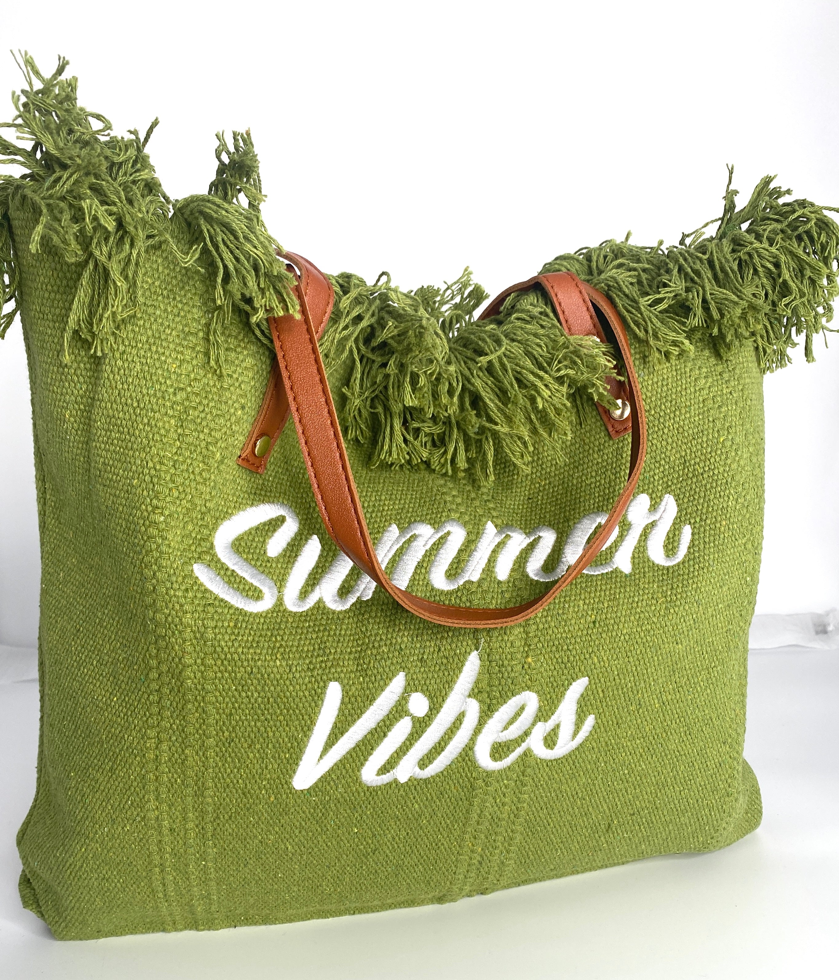 GREEN FRINGE Beach Weekend Tote Bag