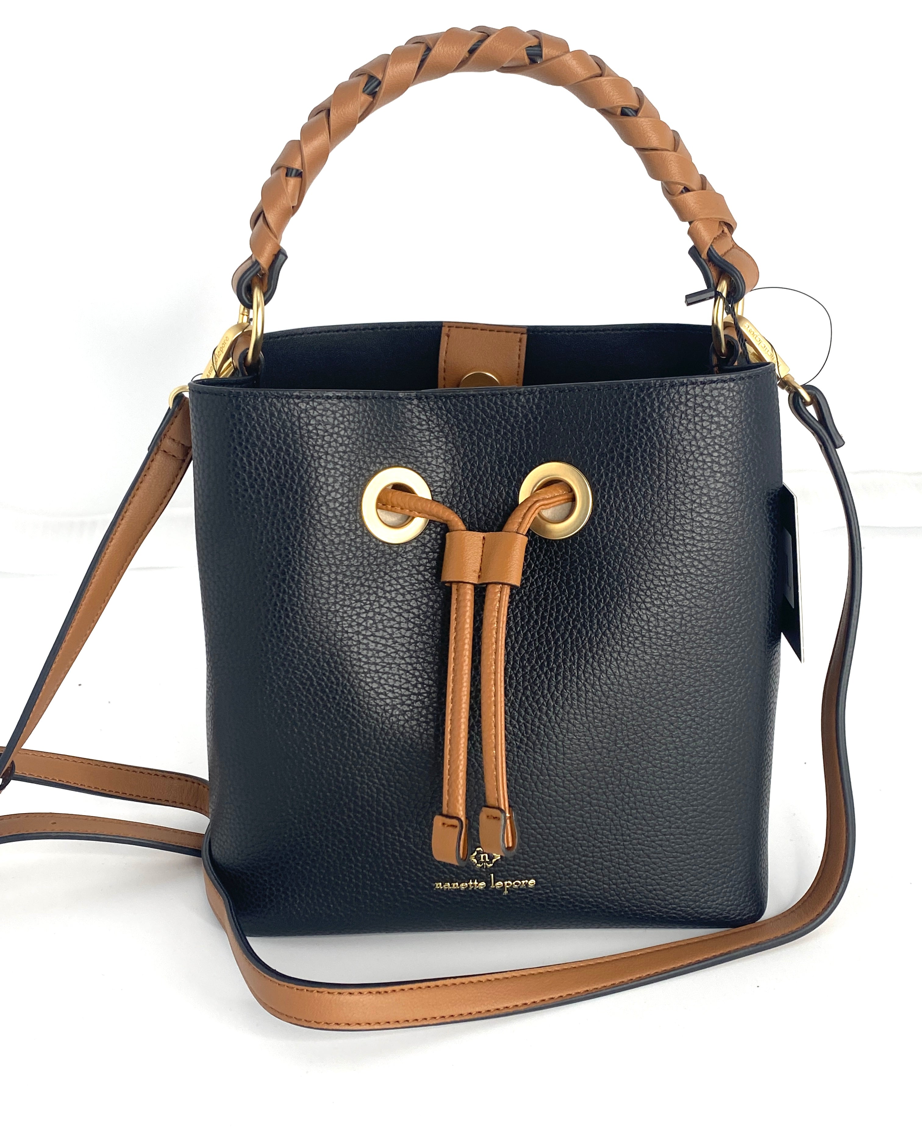 Black ELIANNA Leather Nanette Lepore Bucket Bag/Crossbody