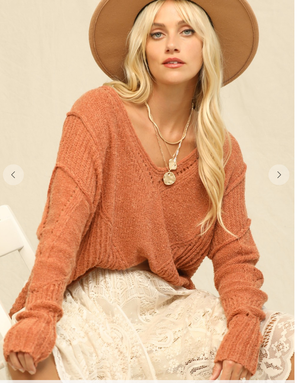 PUMPKIN SPICE DROP SHOULDER VNECK KNIT SWEATER