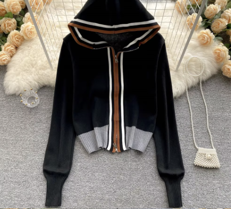 ColorBlock Black Zip Up Hoodie