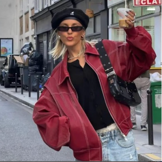 Lipstick Red Oversized Bomber Jacket