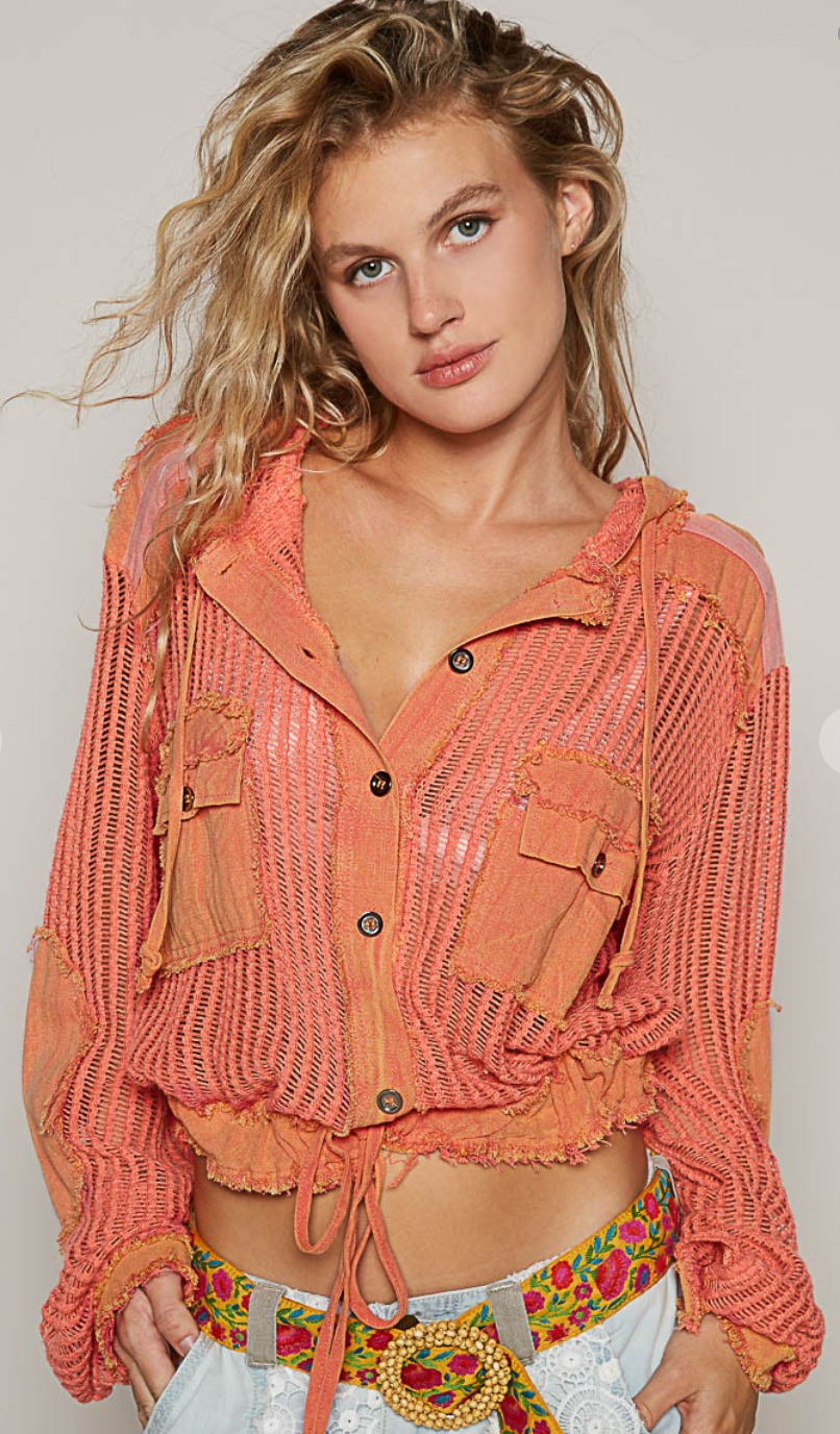 Tangerine Open Knit Hoodie by POL