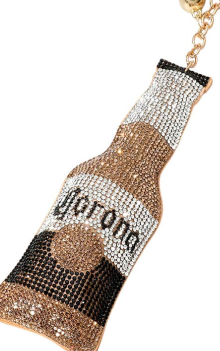Rhinestone Corona Beer Purse Charm Key Chain