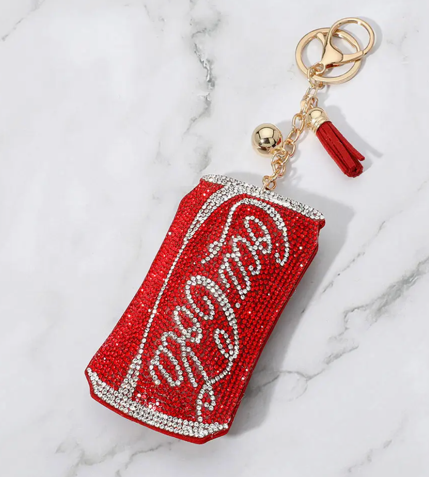 BLING STUDDED COCA COLA CAN Purse Charm Key Chain