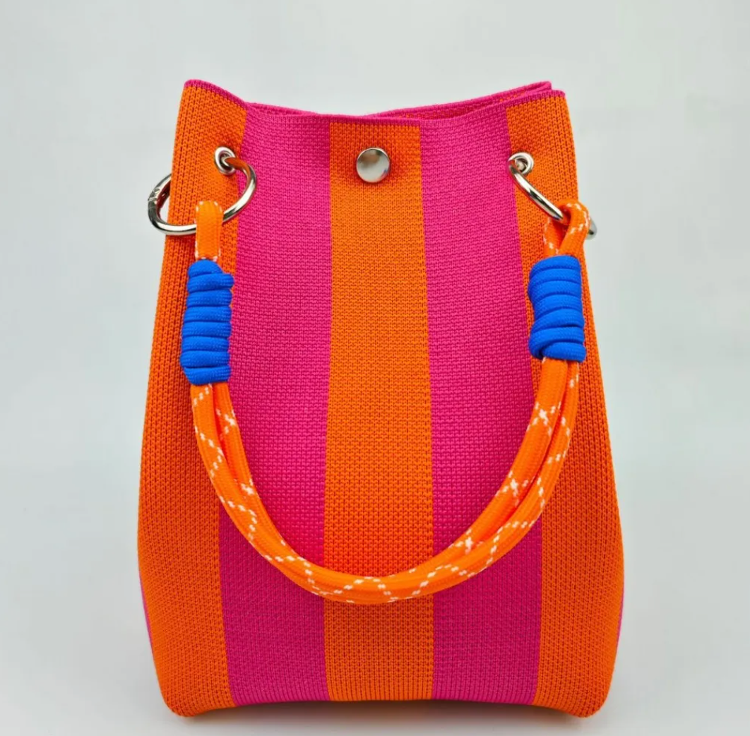 Pink Stripe Knitted Beach Travel Weekend Tote