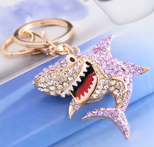 OCEANSIDE LILAC RHINESTONE SHARK Purse Charm Key Chain
