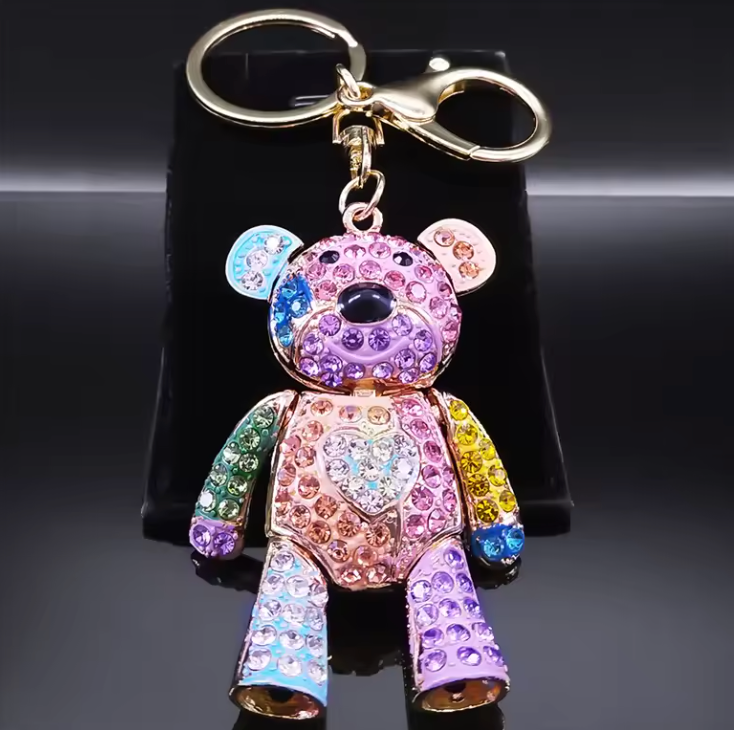 Multi Color Rhinestone Bear Purse Charm Key Chain