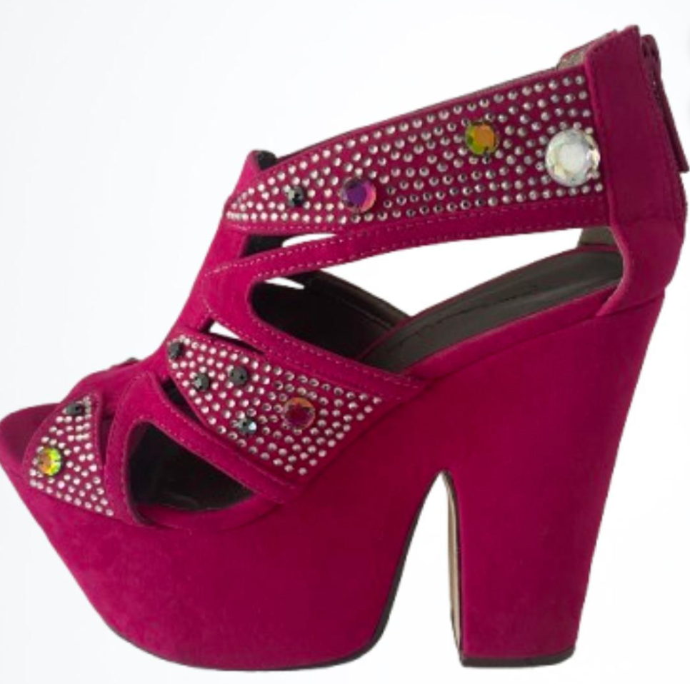 Rasberry Suede Jewled Platforms Retro 70s