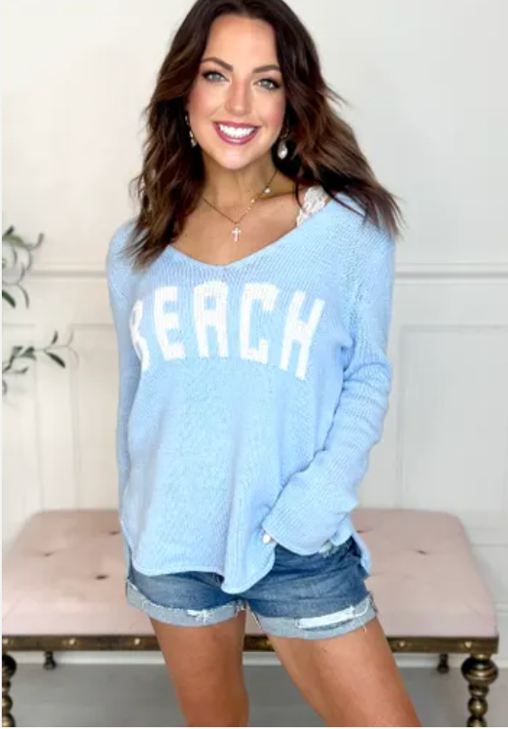 Baby Blue Vneck BEACH Coverup Knit Sweater