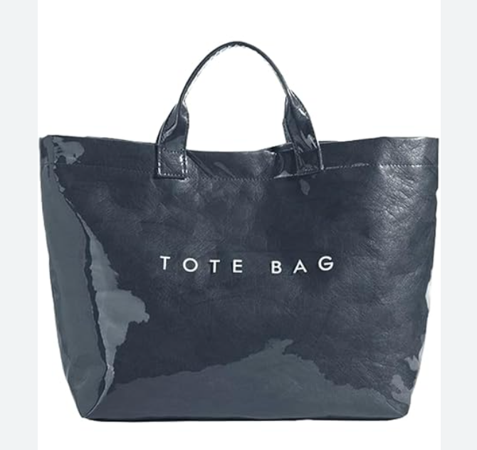 BLACK LARGE SHINEY PATTON PLASTIC TOTE BAG