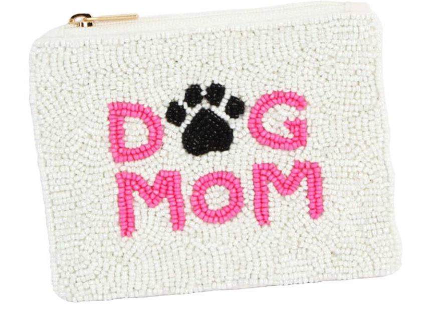DOG MOM Beaded Mini Pouch Bag