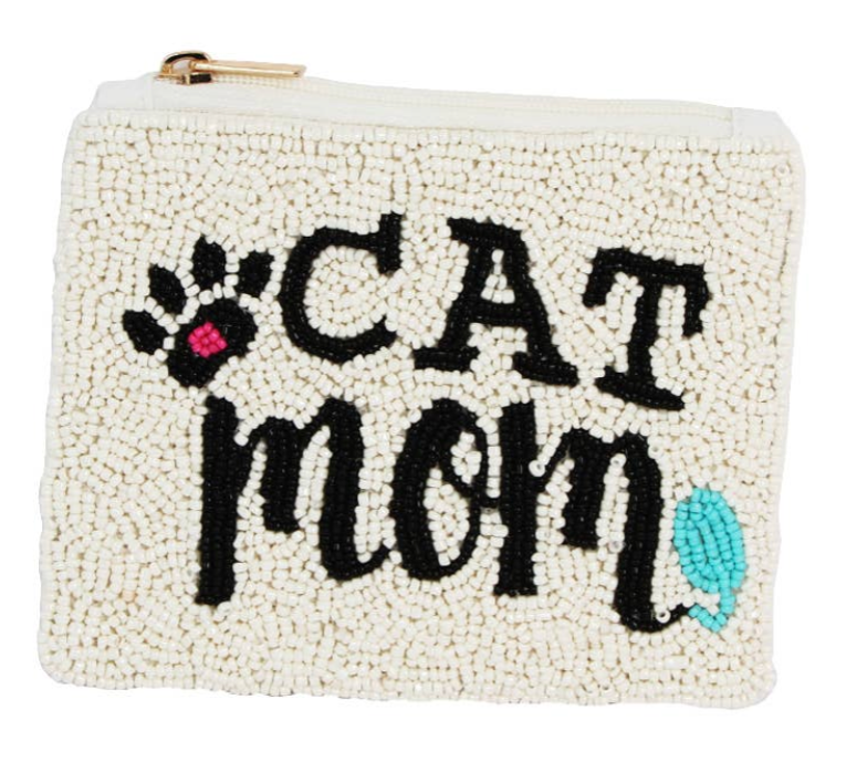 CAT MOM Beaded Mini Pouch Bag