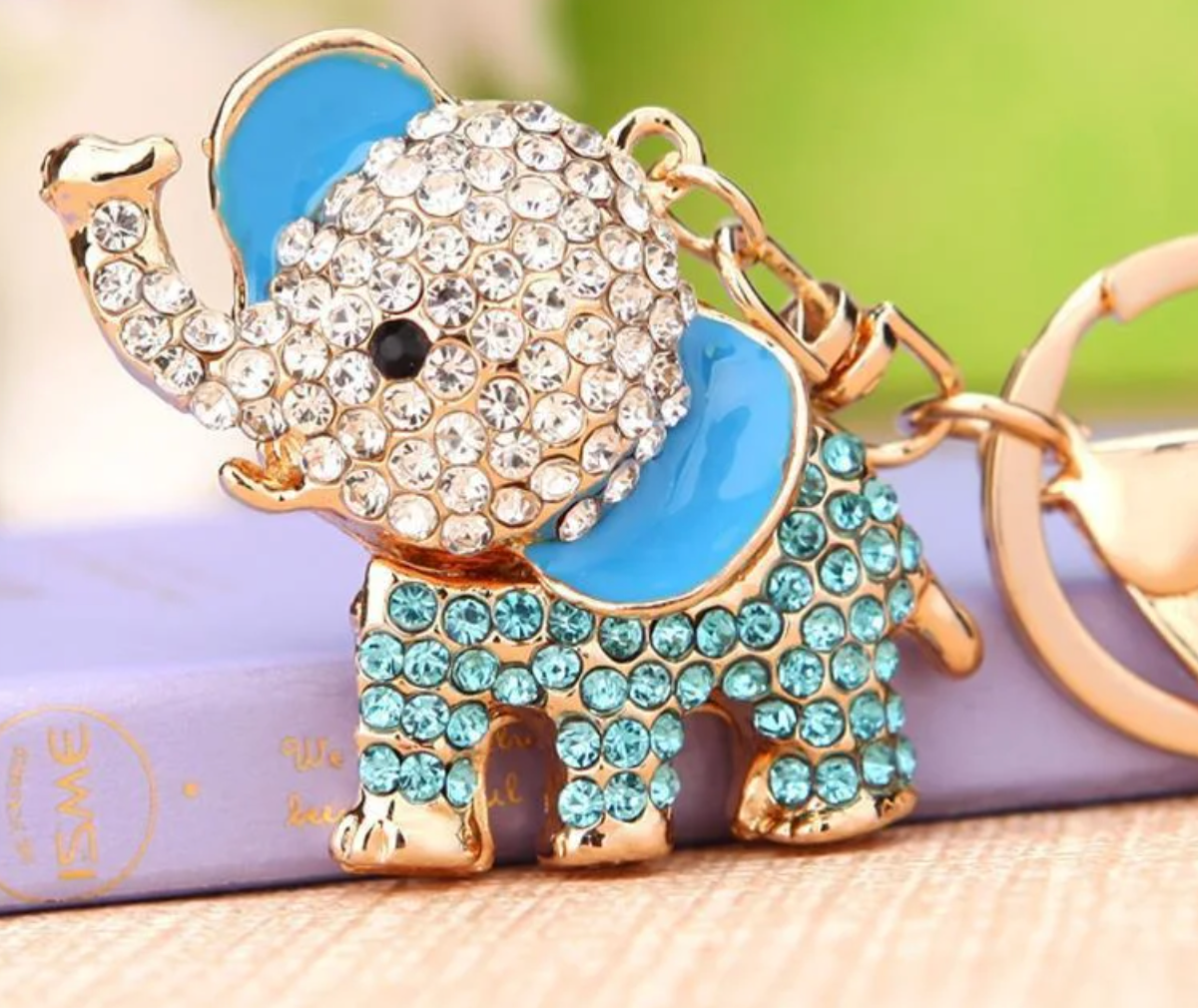 Aqua Rhinestone Elephant Purse Charm Key Chain (Color Options)