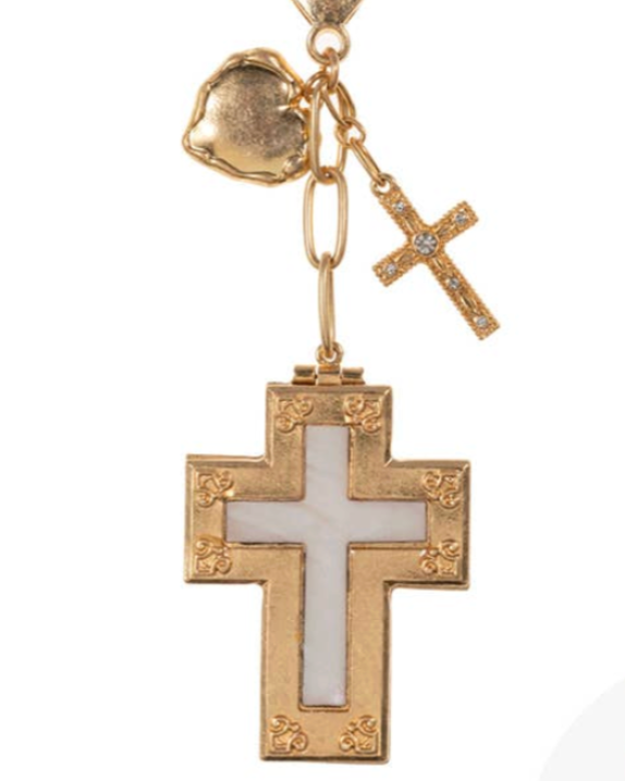 Religious Cross Engraved Heart Purse Charm Keychain