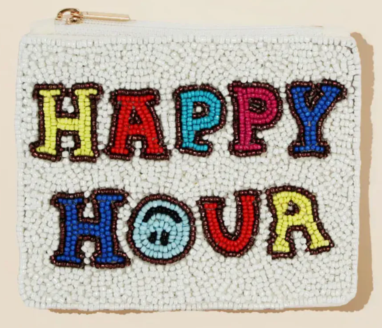 Beaded HAPPY HOUR Mini Pouch