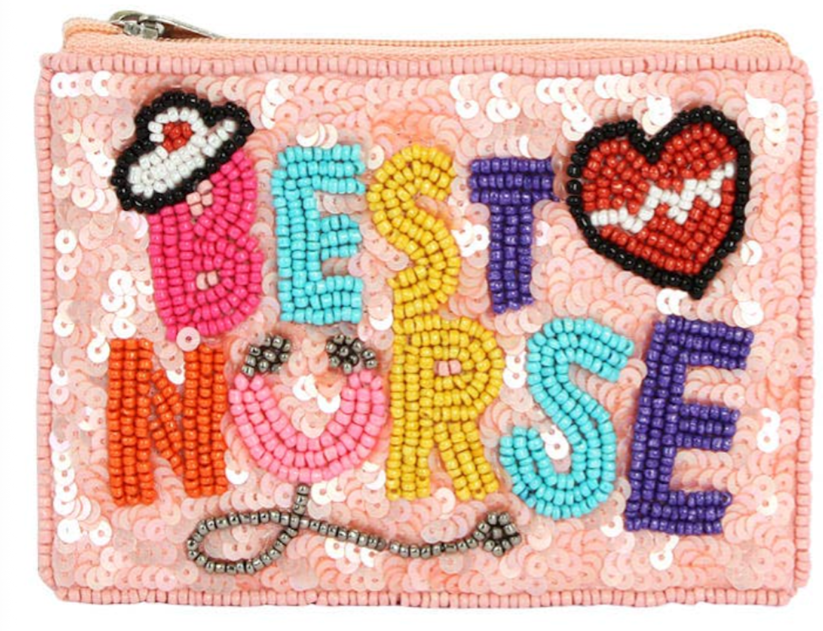 BEST NURSE Beaded Mini Pouch Bag