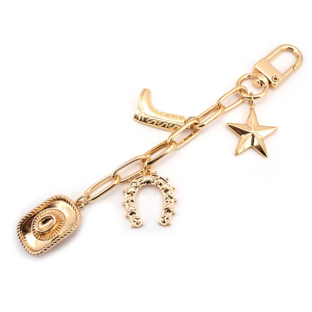 GOLD STAR COWGIRL BOOTS PURSE CHARM KEY CHAIN