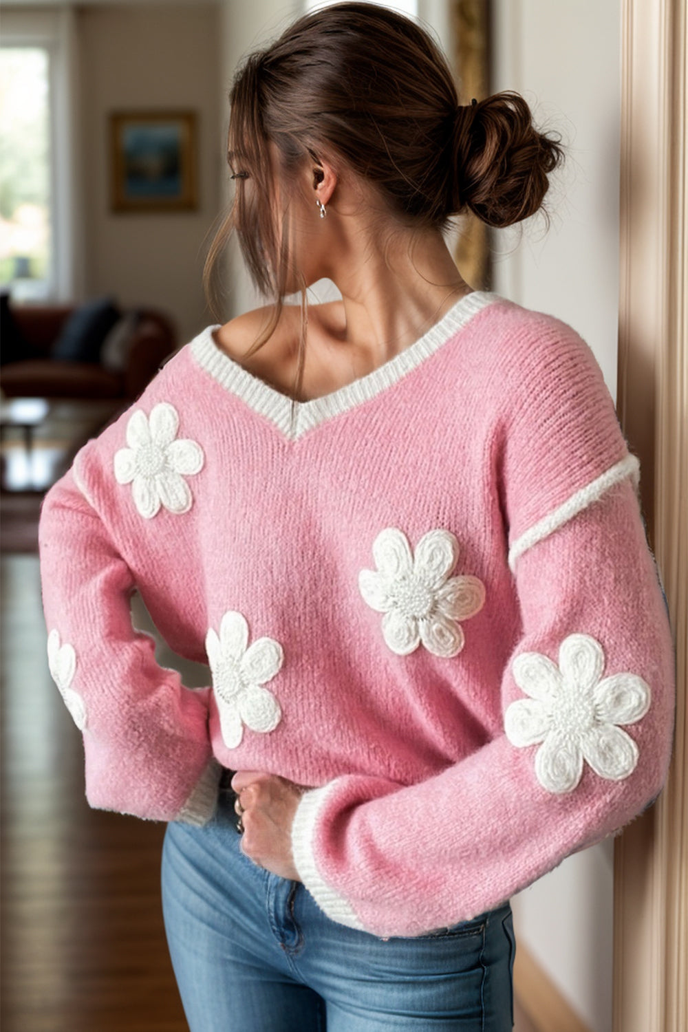 Blush Pink Flower Child Spring Sweater