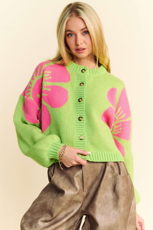 Davi & Dani Pink Flower Power Cardi