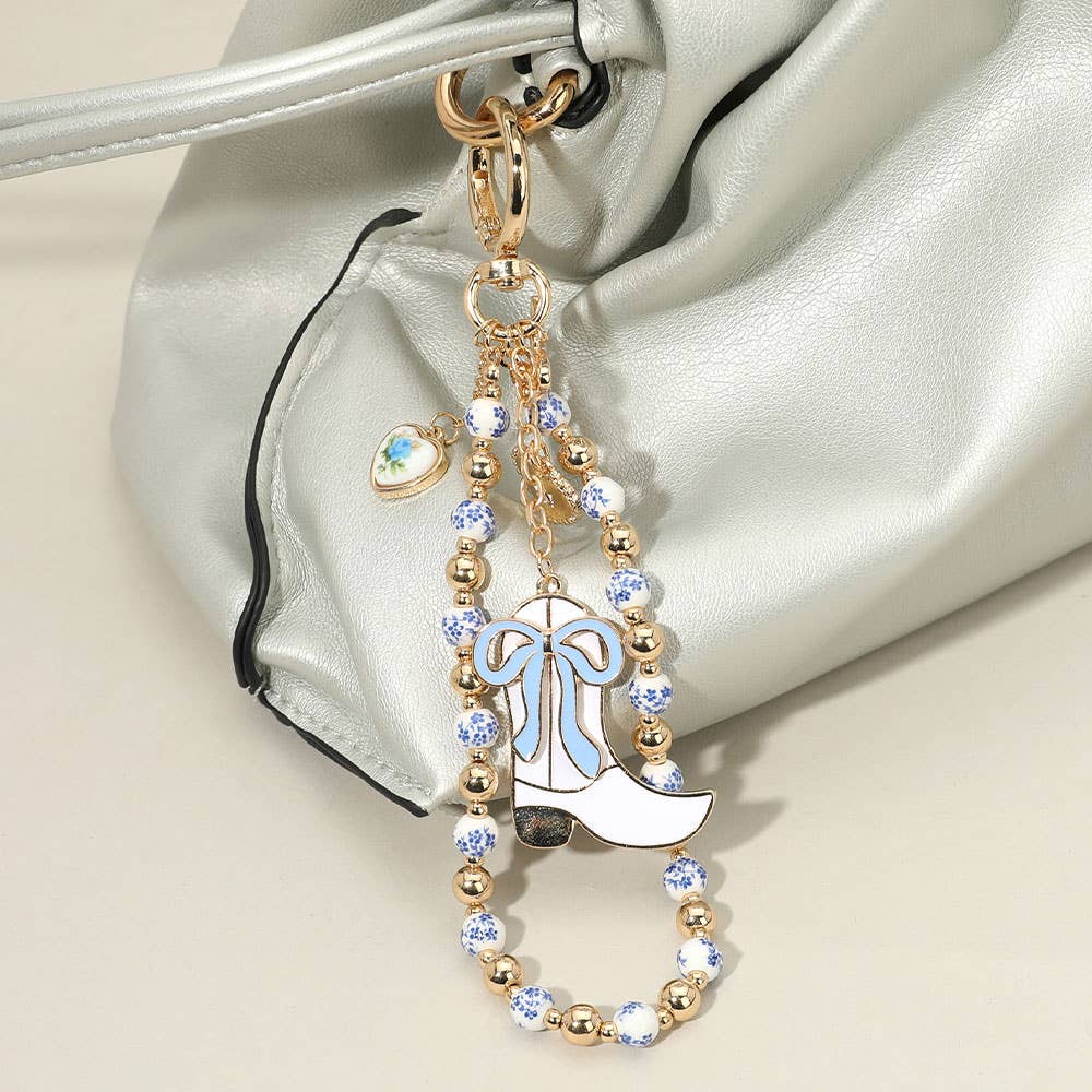 Cowboy Boot Heart Beaded Keychain / Bag Charm