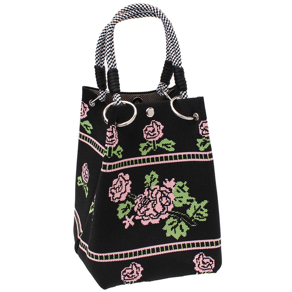 JOIA ACCESSORIES - CUTE FLOWER PATTERN KNITTED TOTE CROSS BODY BAG, LVBA8 012