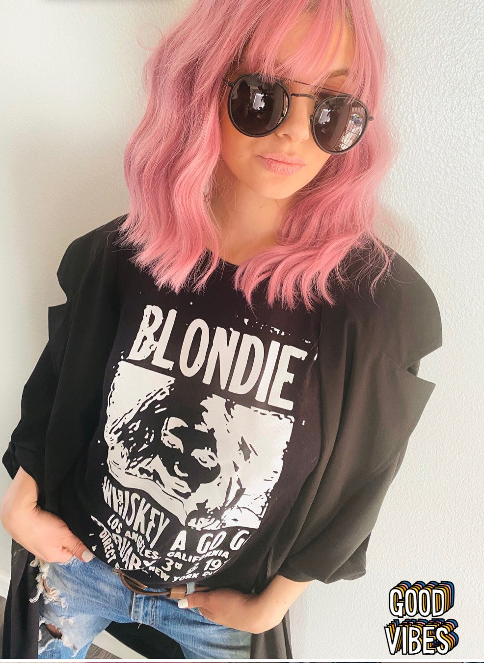 BLONDIE Whiskey a Go Go BLACK FITTED Tee