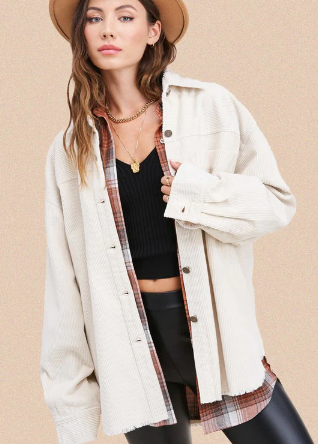 Daisy Corduroy Shacket Raw Edge (Ecru Only)