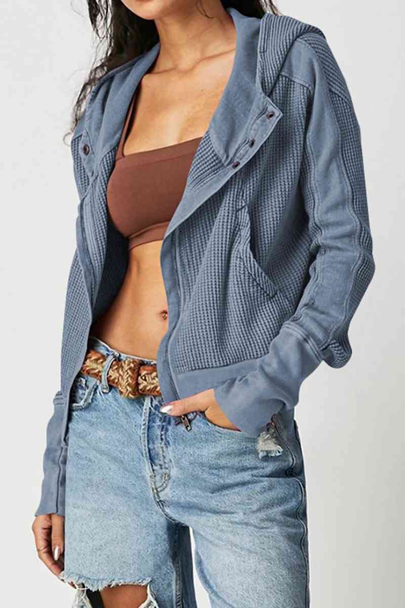 Waffle-Knit Zip Hoodie (Color Options)