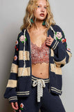 Striped Pattern 3D Embroidered Hoodie Zip Up Cardigan by POL
