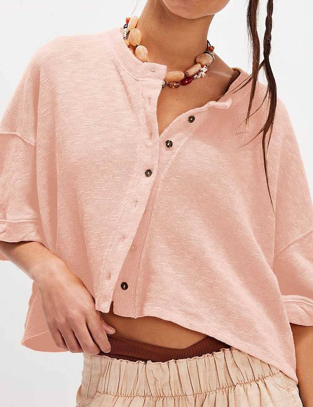 Sweetkama - Ladies Solid Color Midi Sleeves Knitted Cardigan