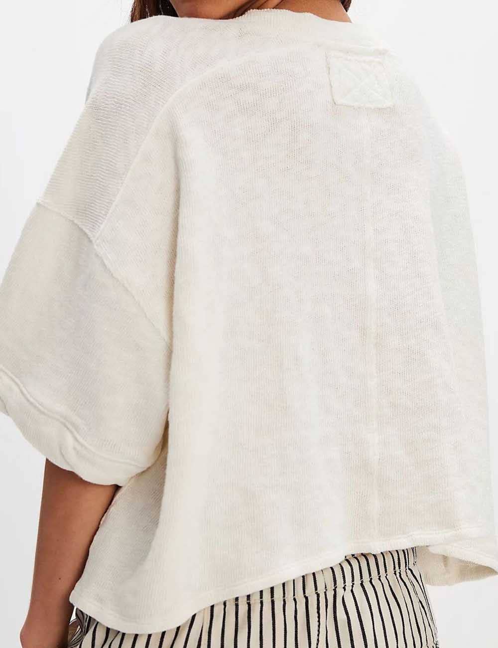 Sweetkama - Ladies Solid Color Midi Sleeves Knitted Cardigan