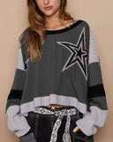Star Patchwork Color Block Oversized Long Sleeve Top