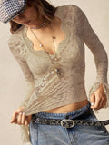 Boho Sexy Sheer Lace Floral Flared Sleeve  Y2K