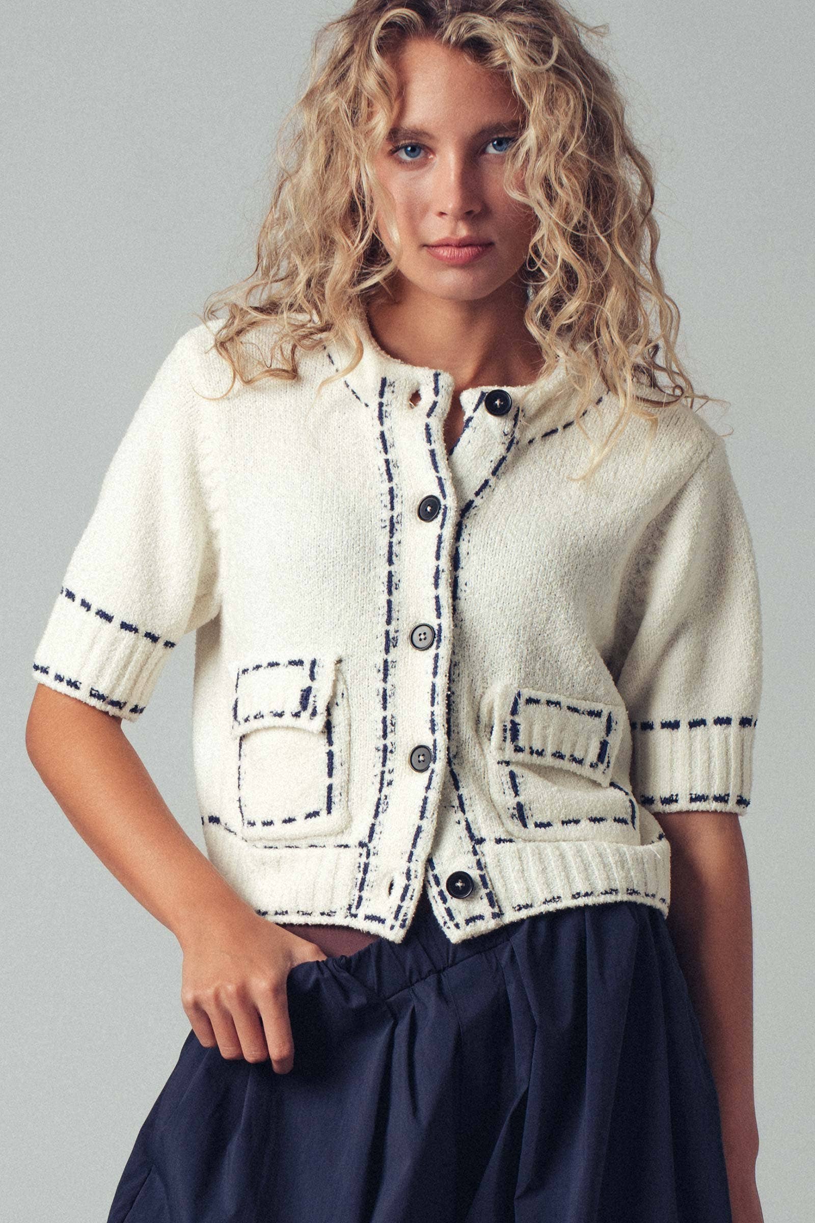 Stunning Short Sleeve Button Waist Crop Cardigan