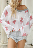 Pink Flower Hoodie Knit Top