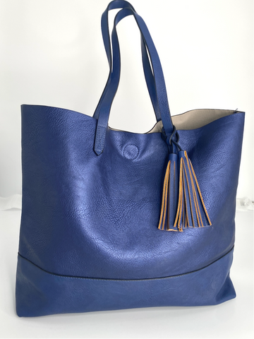 COBALT BLUE LEATHER LARGE TOTE (One Left)