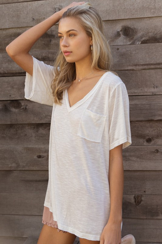 White Slub SOFT Oversized Pocket Tshirt by Pol