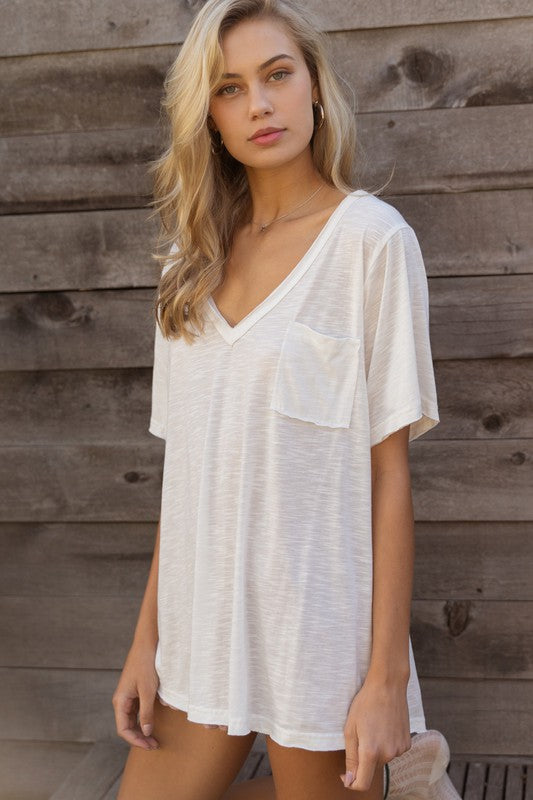 White Slub SOFT Oversized Pocket Tshirt by Pol