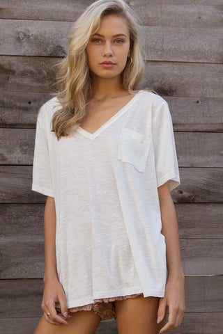 White Slub SOFT Oversized Pocket Tshirt by Pol