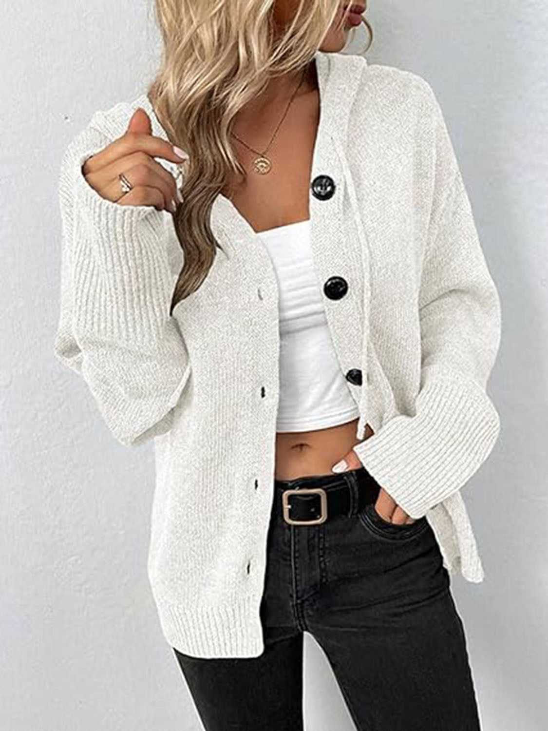 Cable Knit Drawstring Hoodie Cardigan (Color Options)