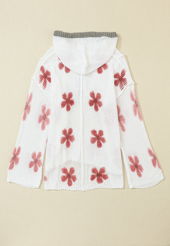 Pink Flower Hoodie Knit Top