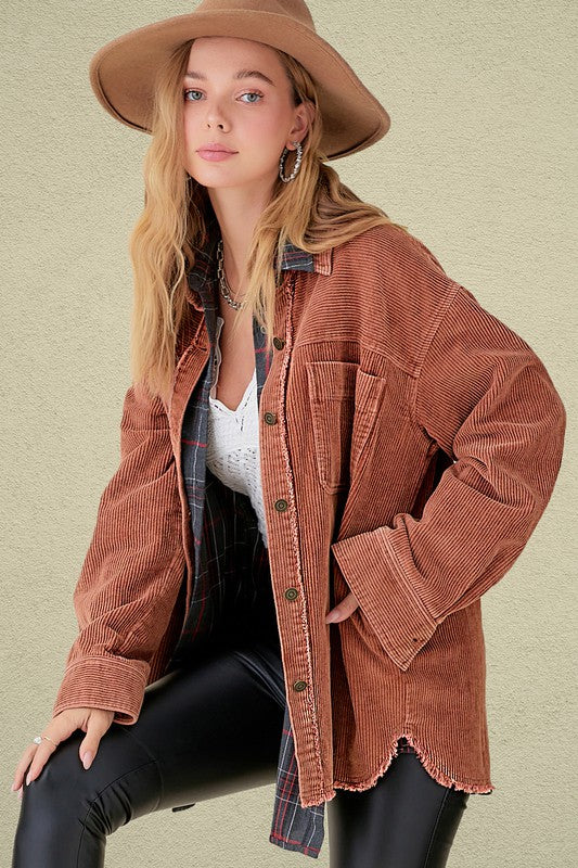 Daisy Corduroy Shacket  Raw Edge  (Color Options)