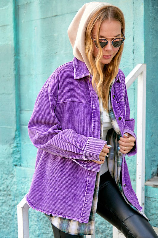 Daisy Corduroy Shacket  Raw Edge  (Color Options)