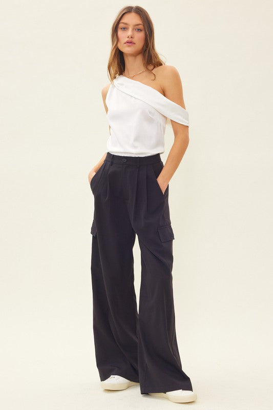 WIde Legged Pleated Cargo Trousers