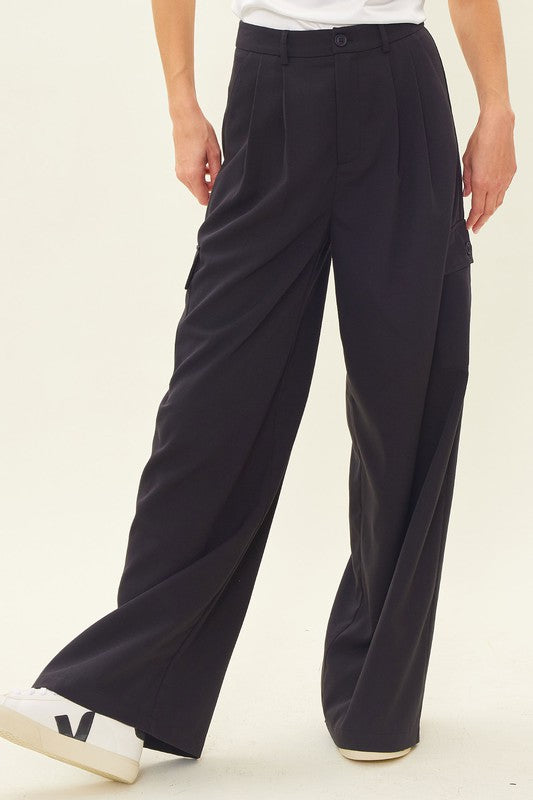 WIde Legged Pleated Cargo Trousers