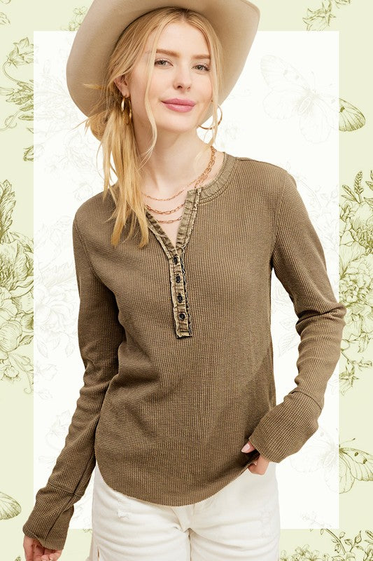 Mineral Wash V Neck Henley (Color Options)