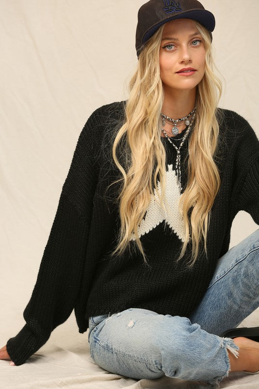 Black Cable Knit Star Sweater